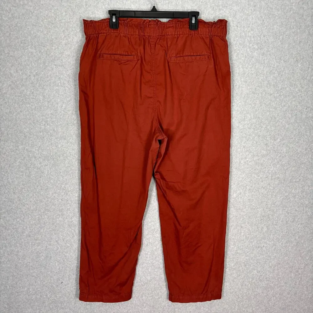 Loft Crop Pleated Paperbag Pants XL Burgundy 100% Cotton Resort Cruise ‎ Pockets